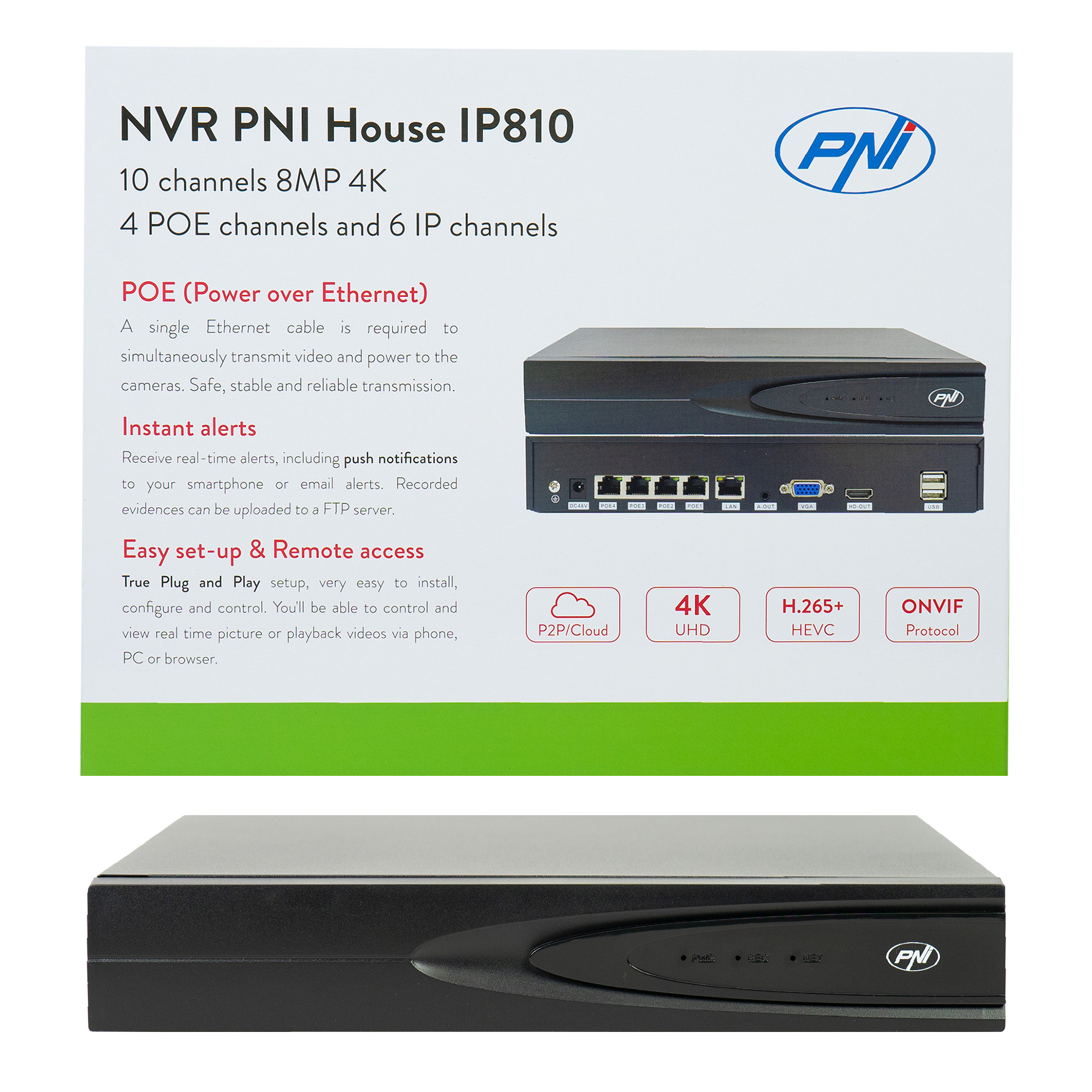 PNI IP810 - NVR POE 10 Canale 4K