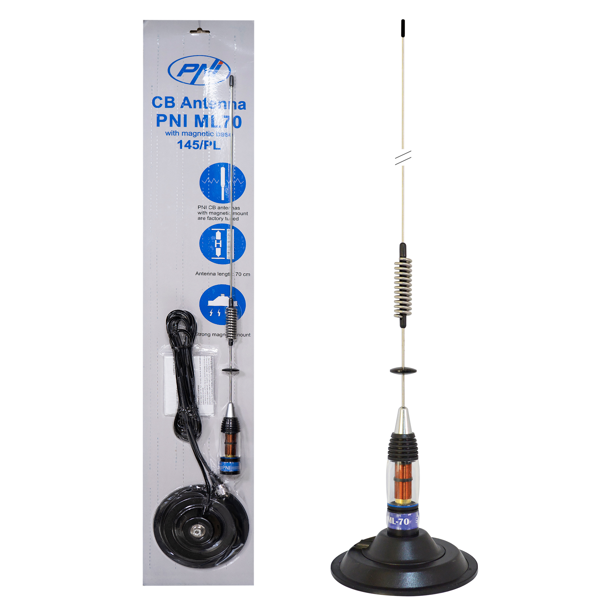 Bax 20 pieces CB antennas PNI ML70, length 70cm, 26-30MHz, 200W, magnet 145 mm included