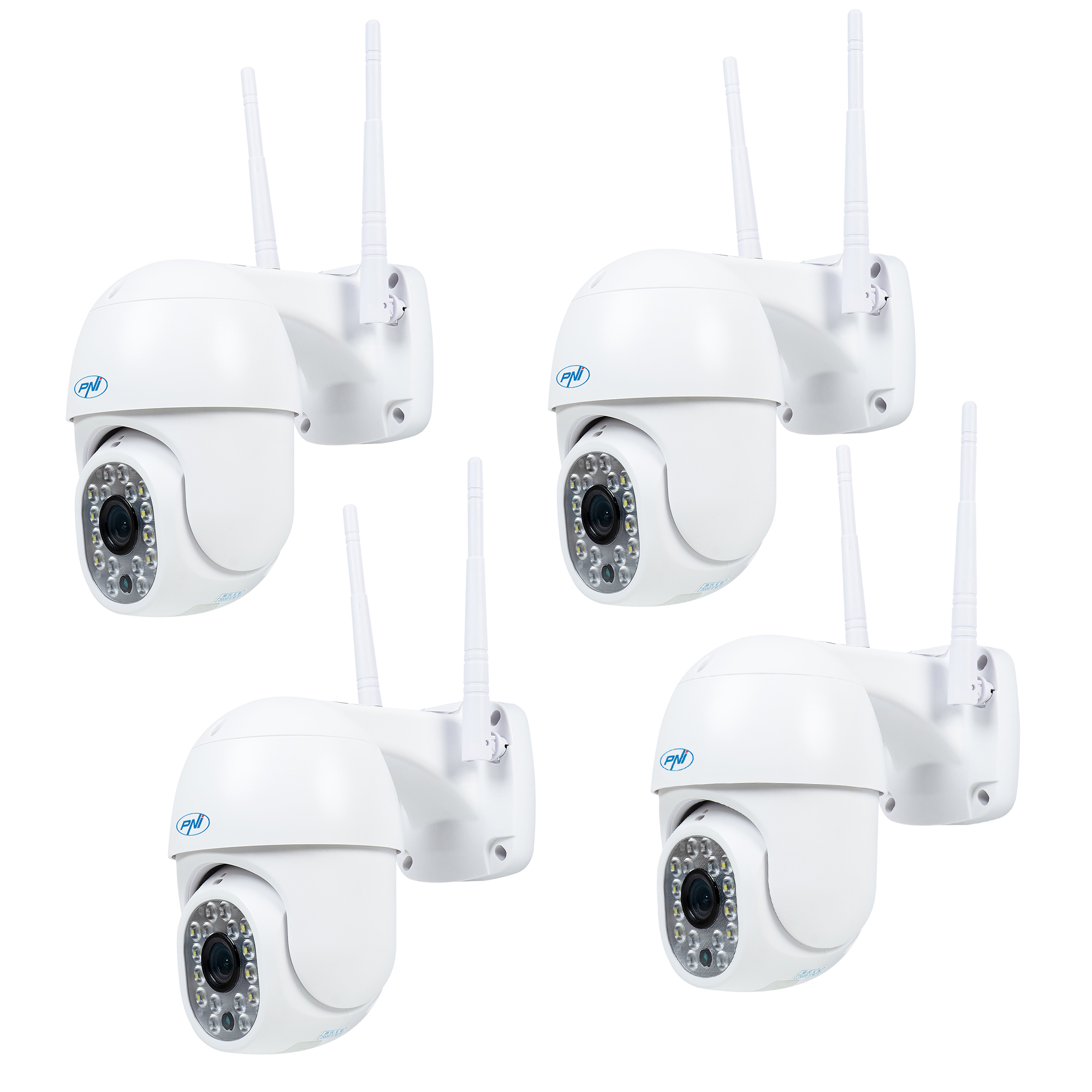 4-piece kit PNI IP440 WiFi PTZ wireless video surveillance camera, 4MP, digital zoom, micro SD slot, stand-alone, motion detection alarm, motion tracking