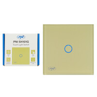 Simple switch with touch PNI SH101G made of glass, Gold with golden LED indicator