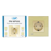 Simple built-in socket PNI WP101G with glass frame, Gold golden color, 16A 3000W