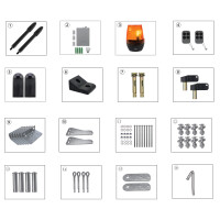 PNI MAB600 swing gate automation kit with 2 motors, lamp, photocells, remote controls, and control panel, gate length 2 x 3 m max, gate weight max. 600 kg, with travel limiter.