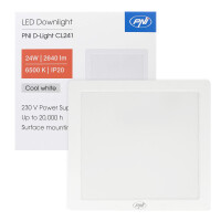 LED ceiling light PNI D-Light CL241 24W, square 28x28 cm, 6500K, 230V power supply, 2640 lm, white