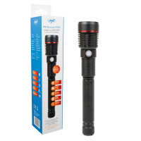 PNI Adventure F450 aluminum flashlight with focus and BOOST function, 20 W LED, 1500 lm up to 450 m, IPX5, power bank with USB output, micro USB charging, 4400 mAh battery included, works 10 hours con