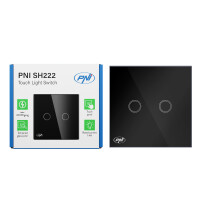 PNI SH222 glass double touch switch, black with LED indicator, 10A, 2X200W