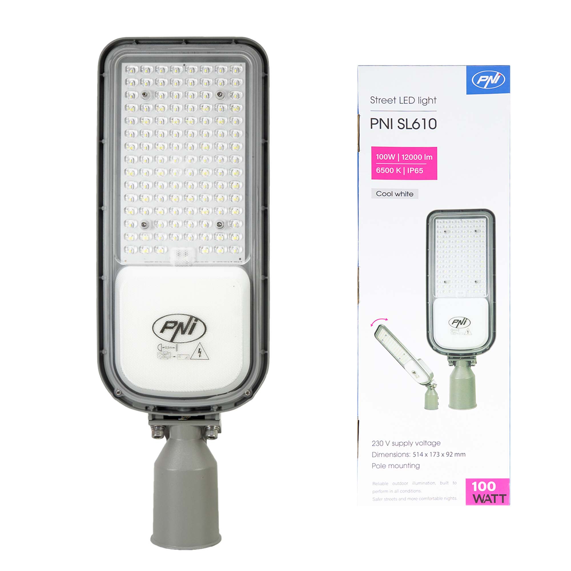 PNI SL610 100W street lighting lamp, 12000lm, 6500K, 230V