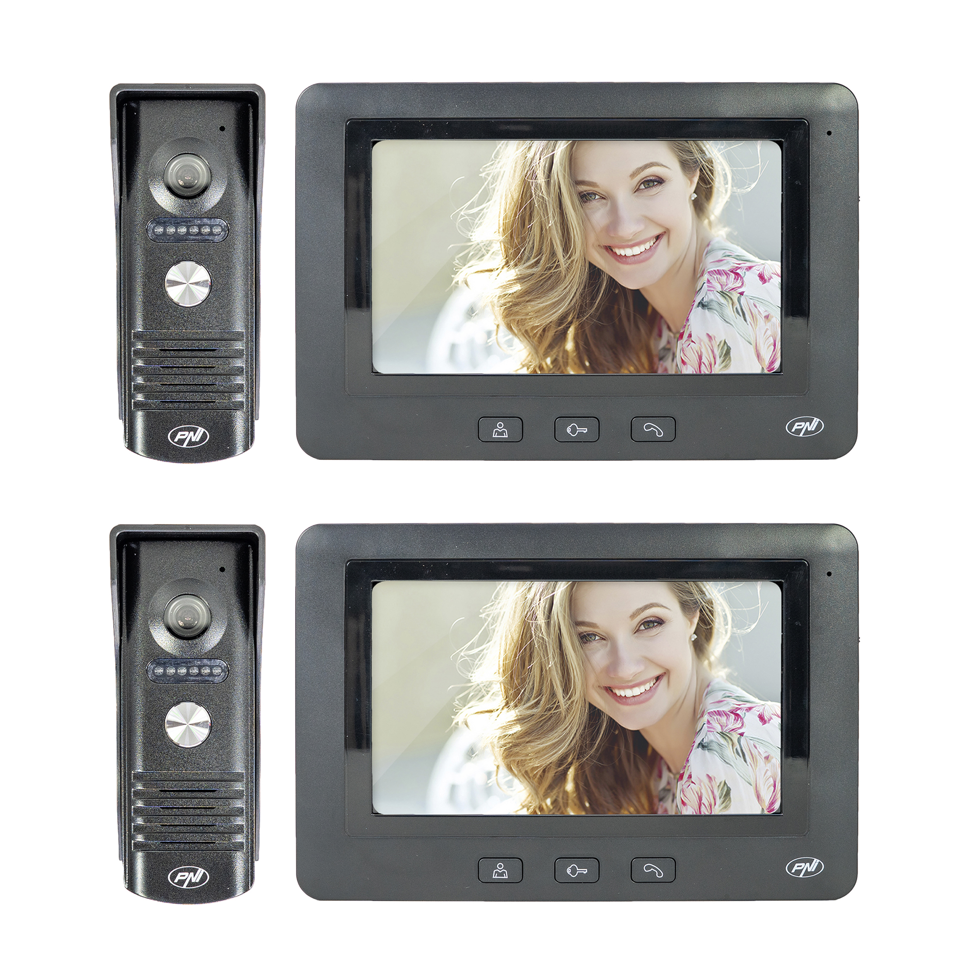 Package 2 Pieces PNI DF930 Video Intercom 7 Inch LCD Screen, 800x480, Electromagnetic Yala Output, Black