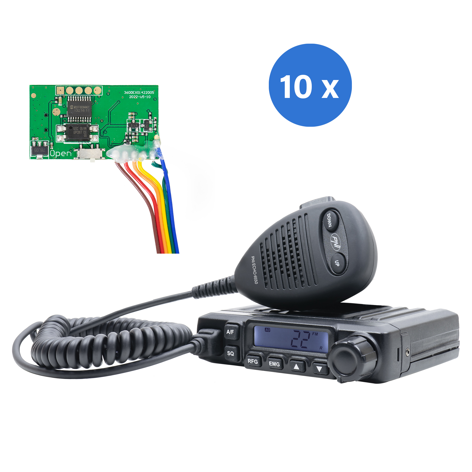 HP 6550 PNI Escort 10-Piece CB Radio Station Box with PNI ECH01 Installed, Multistandard, 4W, AM-FM, 12V, ASQ, with Echo Mode